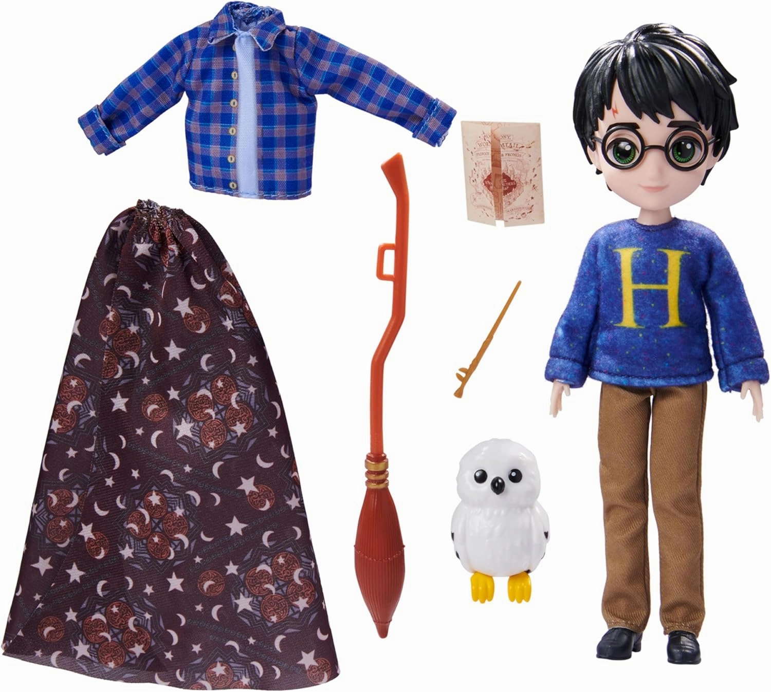 Wizarding World Harry Potter, 8-inch Harry Potter Doll Gift Set with Invisibility Cloak and 5 Doll Accessories, Kids Toys for Ages 6 and up