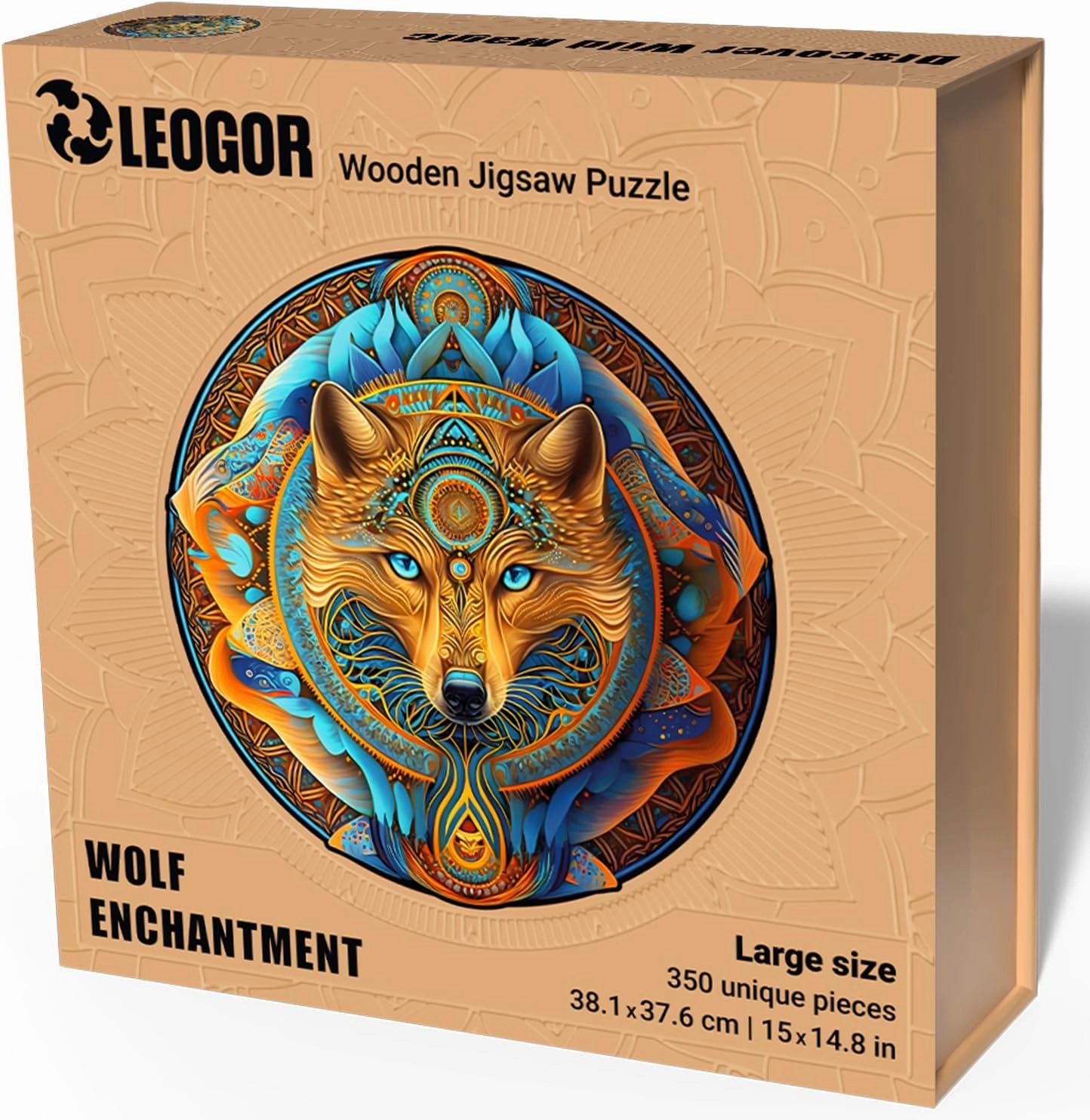 Wolf Enchantment - 350 Piece Wooden Puzzles for Adults - 15 x 14.8 in - Extra-Thick 5 mm Wood Puzzle, Hand-Shaped Pieces, Round Mosaic Design - Premium Gift for Puzzle Lovers by LEOGOR
