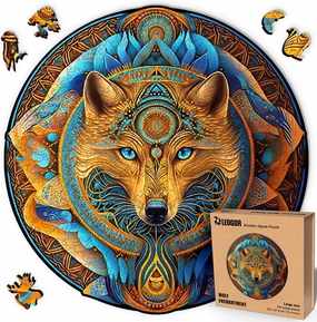 Wolf Enchantment - 350 Piece Wooden Puzzles for Adults - 15 x 14.8 in - Extra-Thick 5 mm Wood Puzzle, Hand-Shaped Pieces, Round Mosaic Design - Premium Gift for Puzzle Lovers by LEOGOR