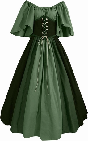 Womens Gothic Dress Vintage Off Shoulder Ruffle Sleeve Tie Up Corset Dress Renaissance Plus Size Victorian Dress