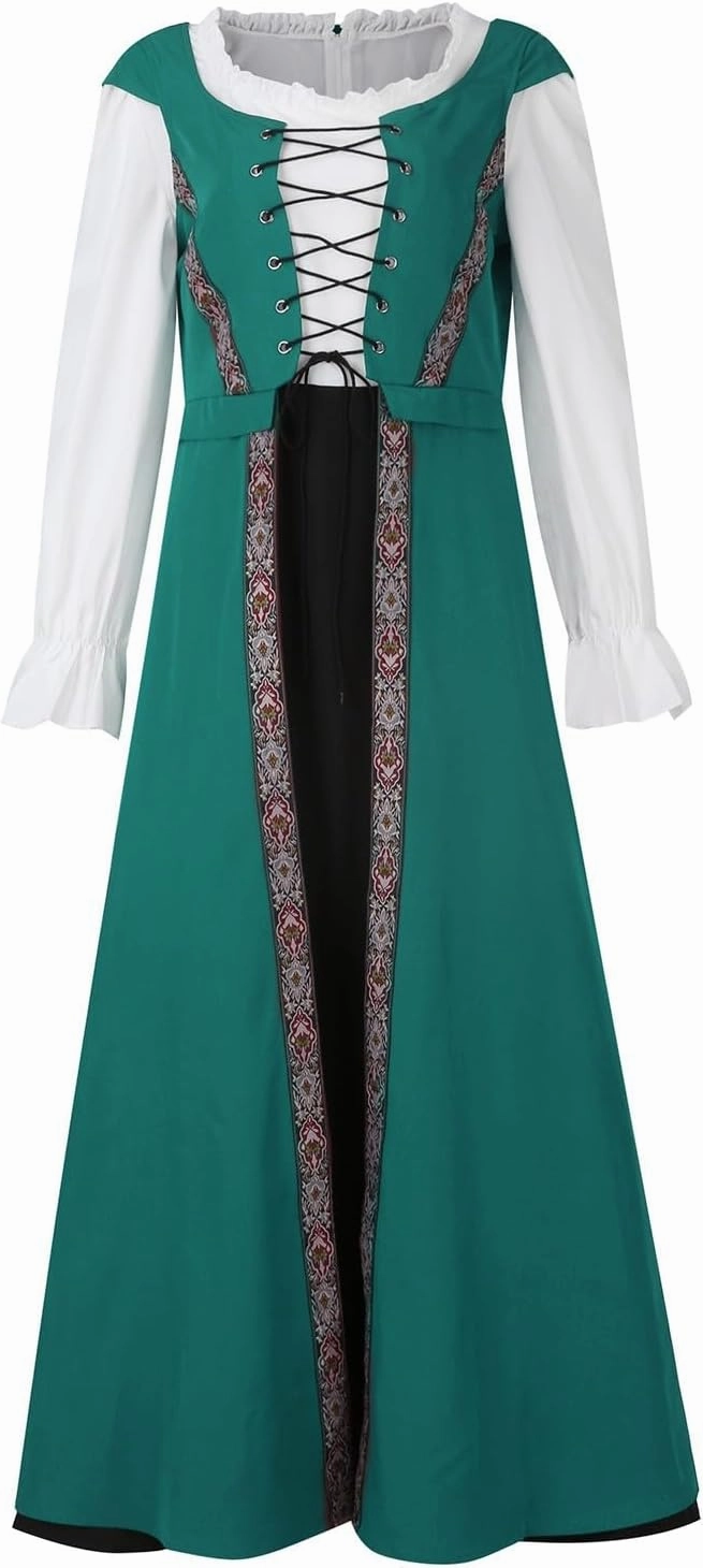 Womens Renaissance Dress 2023 Trendy Ruffle Bell Sleeve Square Neck Tie Up Dress Classic Vintage Victorian Dress