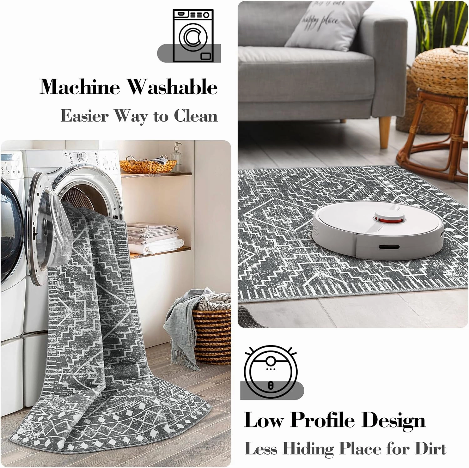 Wonnitar Moroccan Washable Kitchen Runner Rug 2'6"x8', Non-Slip Dark Grey Boho Rug Runners for Hallways, Farmhouse Floor Carpet Soft Runner for Bathroom Hall Entyway (Dark Grey,2'6"x8')