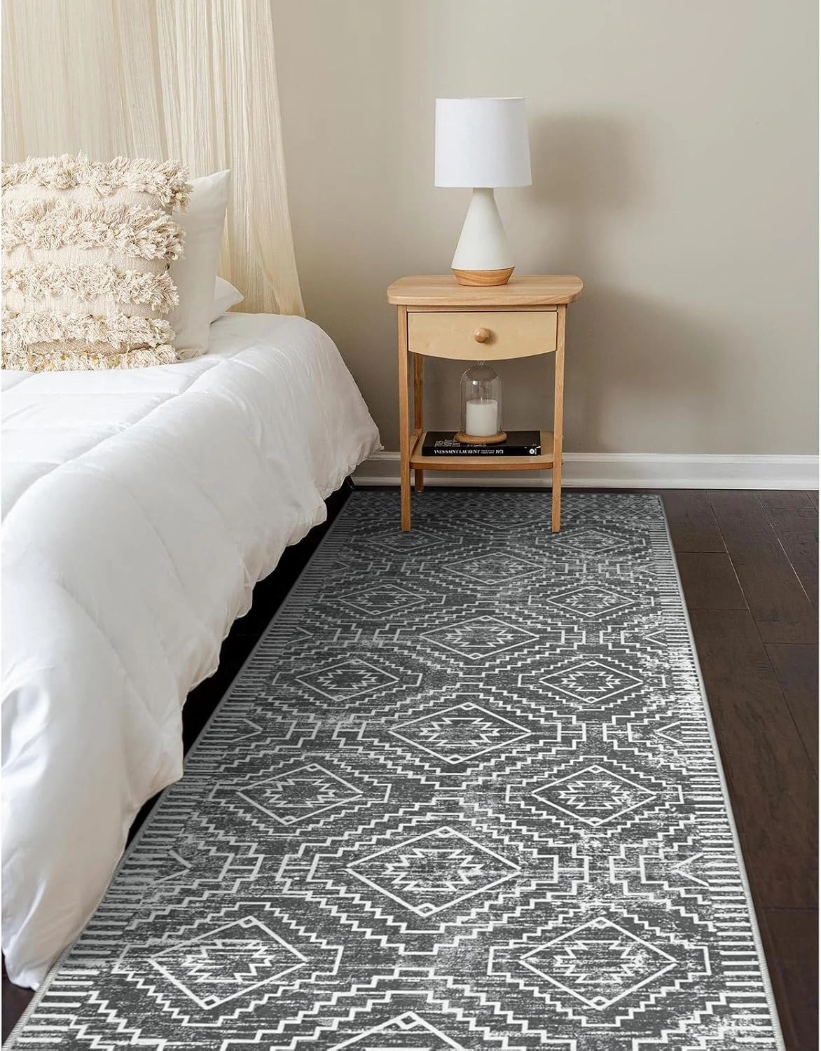 Wonnitar Moroccan Washable Kitchen Runner Rug 2'6"x8', Non-Slip Dark Grey Boho Rug Runners for Hallways, Farmhouse Floor Carpet Soft Runner for Bathroom Hall Entyway (Dark Grey,2'6"x8')