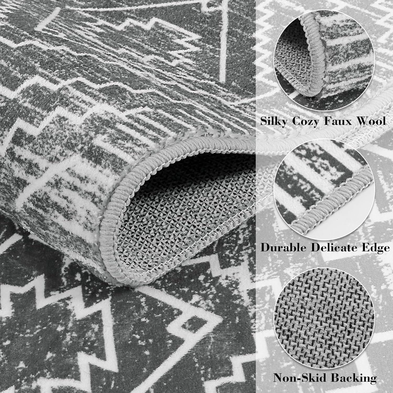Wonnitar Moroccan Washable Kitchen Runner Rug 2'6"x8', Non-Slip Dark Grey Boho Rug Runners for Hallways, Farmhouse Floor Carpet Soft Runner for Bathroom Hall Entyway (Dark Grey,2'6"x8')