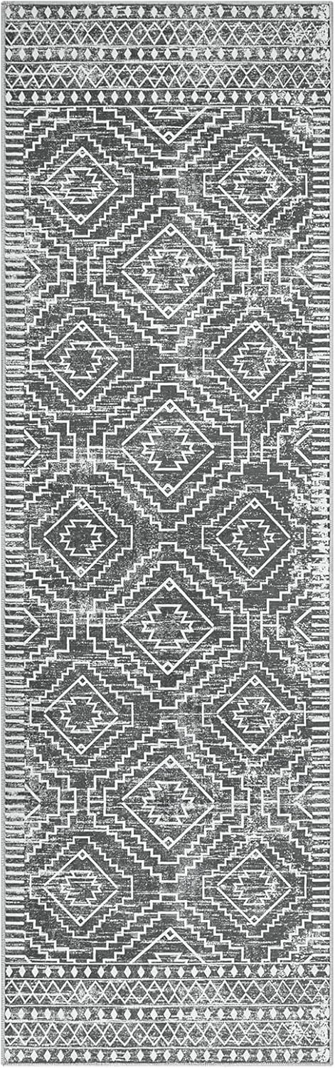 Wonnitar Moroccan Washable Kitchen Runner Rug 2'6"x8', Non-Slip Dark Grey Boho Rug Runners for Hallways, Farmhouse Floor Carpet Soft Runner for Bathroom Hall Entyway (Dark Grey,2'6"x8')