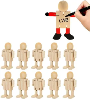 Wood Robot Figures Unfinished Wooden Peg Dolls, 10Pcs People Shapes Figures for DIY Painting Arts Crafts, 4.3x2.6x1.6in Mini Unfinished Doll Bodies Paintable Wood Peg Bodies Figure