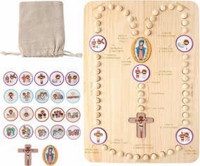 Wooden Rosary Board Catholic Gifts for Kids,Catholic Toys to Learn for Pray The Rosary,Christian Board Games Gifts,Catholic Baptism Christening Gifts for Girls,First Holy Communion Gifts for Boys