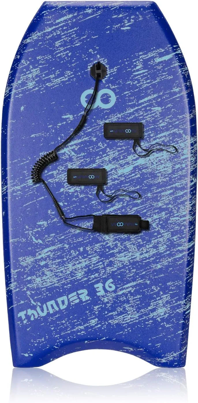 WOOWAVE Bodyboard 33-inch/36-inch/41-inch Super Lightweight Body Board with Coiled Wrist Leash, Swim Fin Tethers, EPS Core and Slick Bottom, Perfect Surfing for Kids Teens and Adults