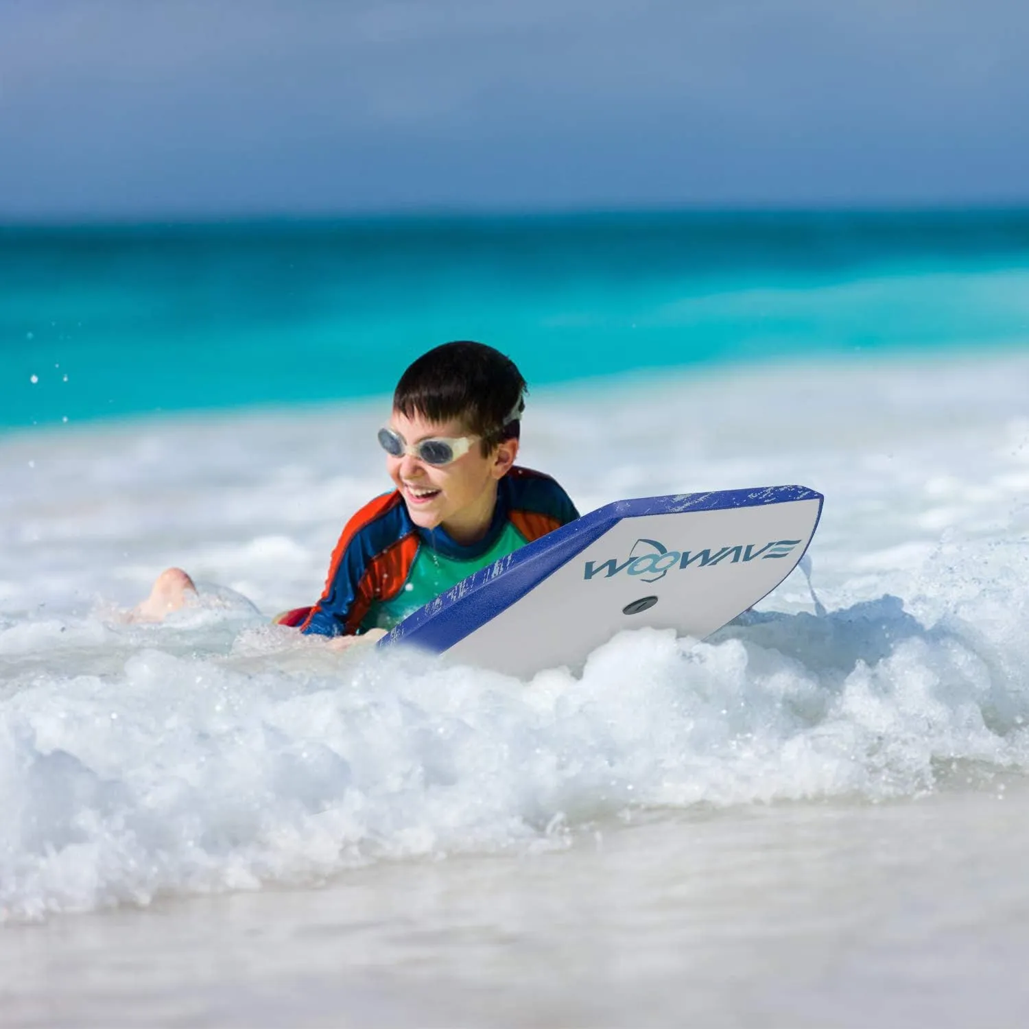 WOOWAVE Bodyboard 33-inch/36-inch/41-inch Super Lightweight Body Board with Coiled Wrist Leash, Swim Fin Tethers, EPS Core and Slick Bottom, Perfect Surfing for Kids Teens and Adults