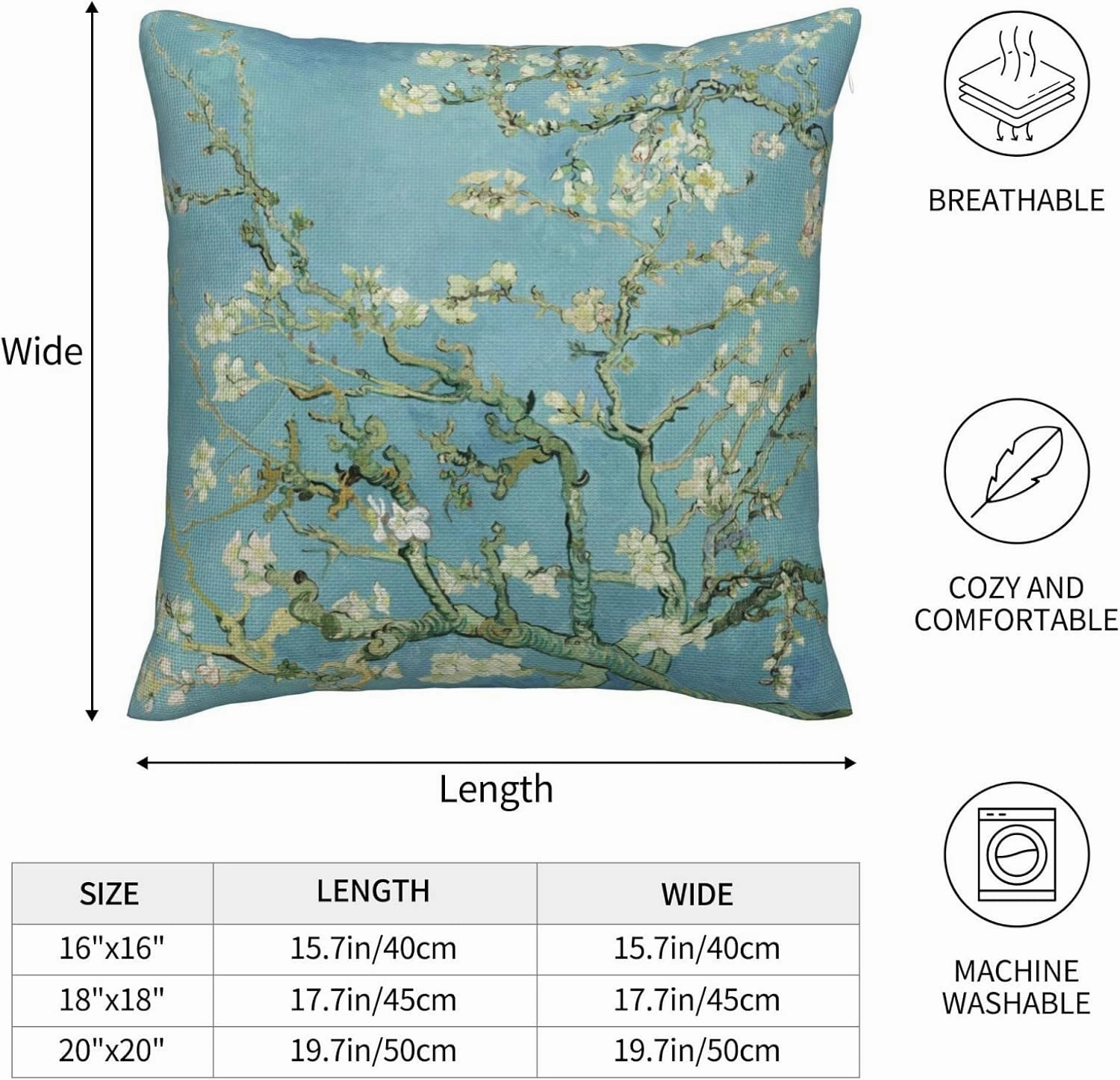Worltoldb Vincent Van Gogh Wheat Field with Cypresses Throw Pillow Covers Set of 4 Decorative Soft Linen Fabric Square Boho Cushion Case for Room Bedroom Sofa Car 18 x 18 in