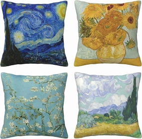 Worltoldb Vincent Van Gogh Wheat Field with Cypresses Throw Pillow Covers Set of 4 Decorative Soft Linen Fabric Square Boho Cushion Case for Room Bedroom Sofa Car 18 x 18 in