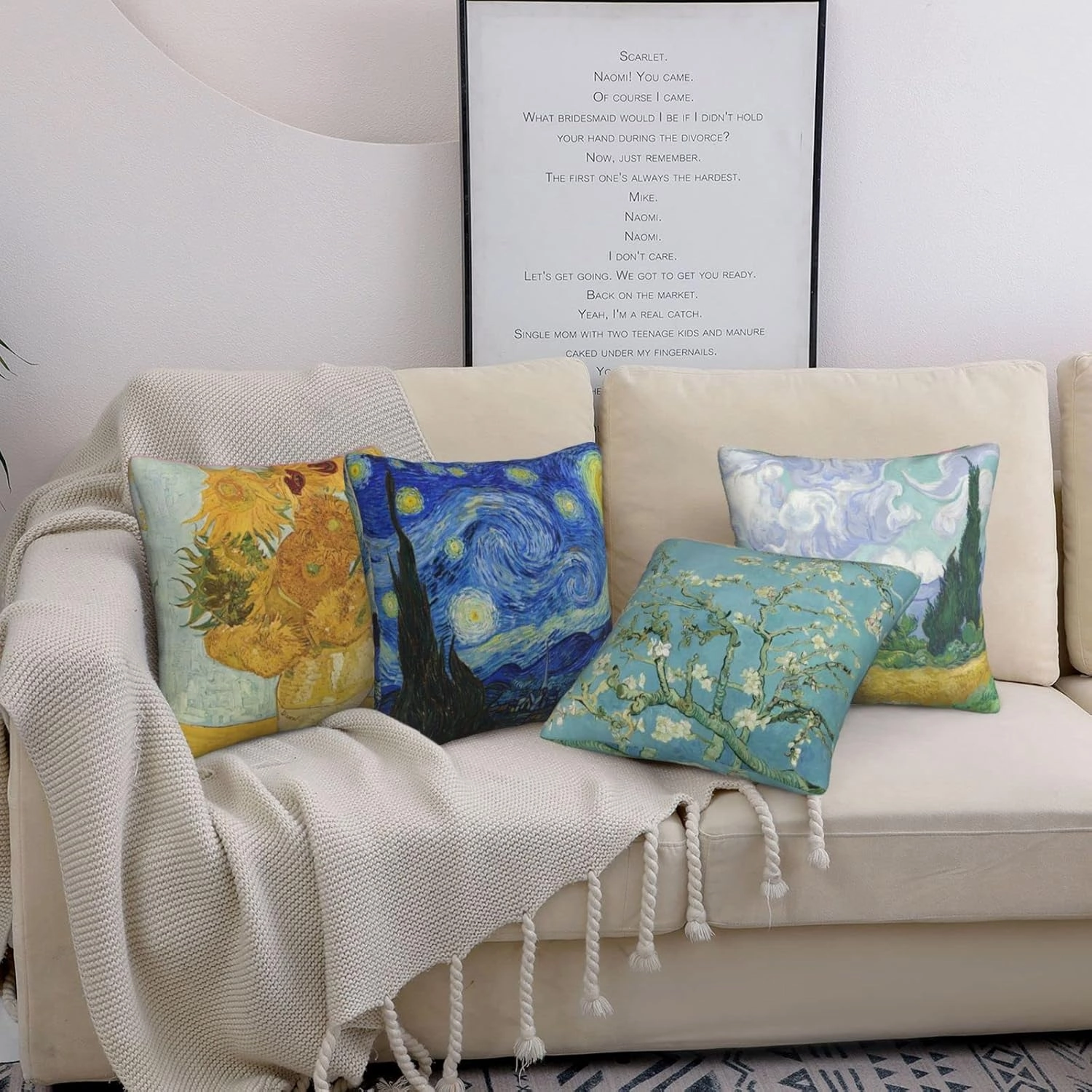Worltoldb Vincent Van Gogh Wheat Field with Cypresses Throw Pillow Covers Set of 4 Decorative Soft Linen Fabric Square Boho Cushion Case for Room Bedroom Sofa Car 18 x 18 in