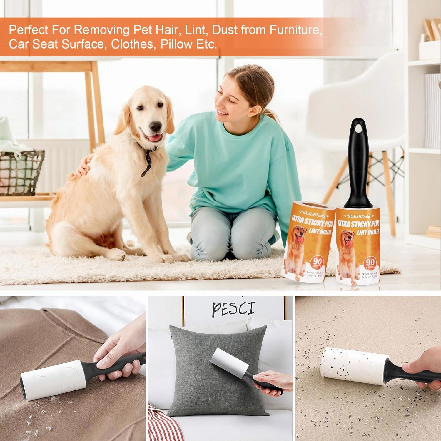 WulaWindy Lint Roller for Pet Hair, Extra Sticky Lint Rollers Pet Hair Remover for Clothes, Work Great on Pet Hair Value Pack (4 Pack) (6 Pack)