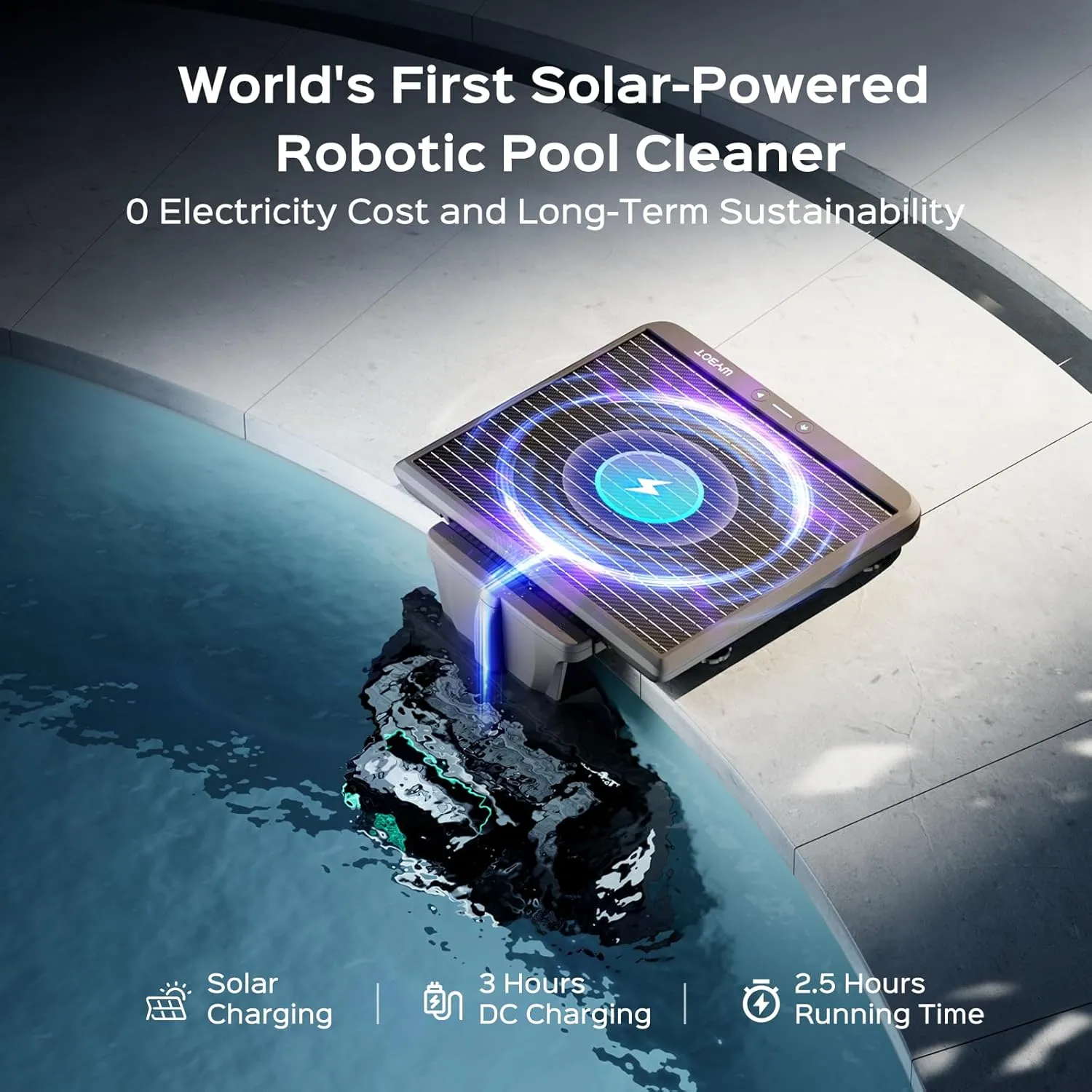 WYBOT S2 Solar Cordless Robotic Pool Vacuum Cleaner, Intelligent Cleaning Schedule, Area Cleaning, Auto-Docking Charging, 3D Adsorption System, In-Ground Pools up to 3,229 Sq.Ft (Black Green)