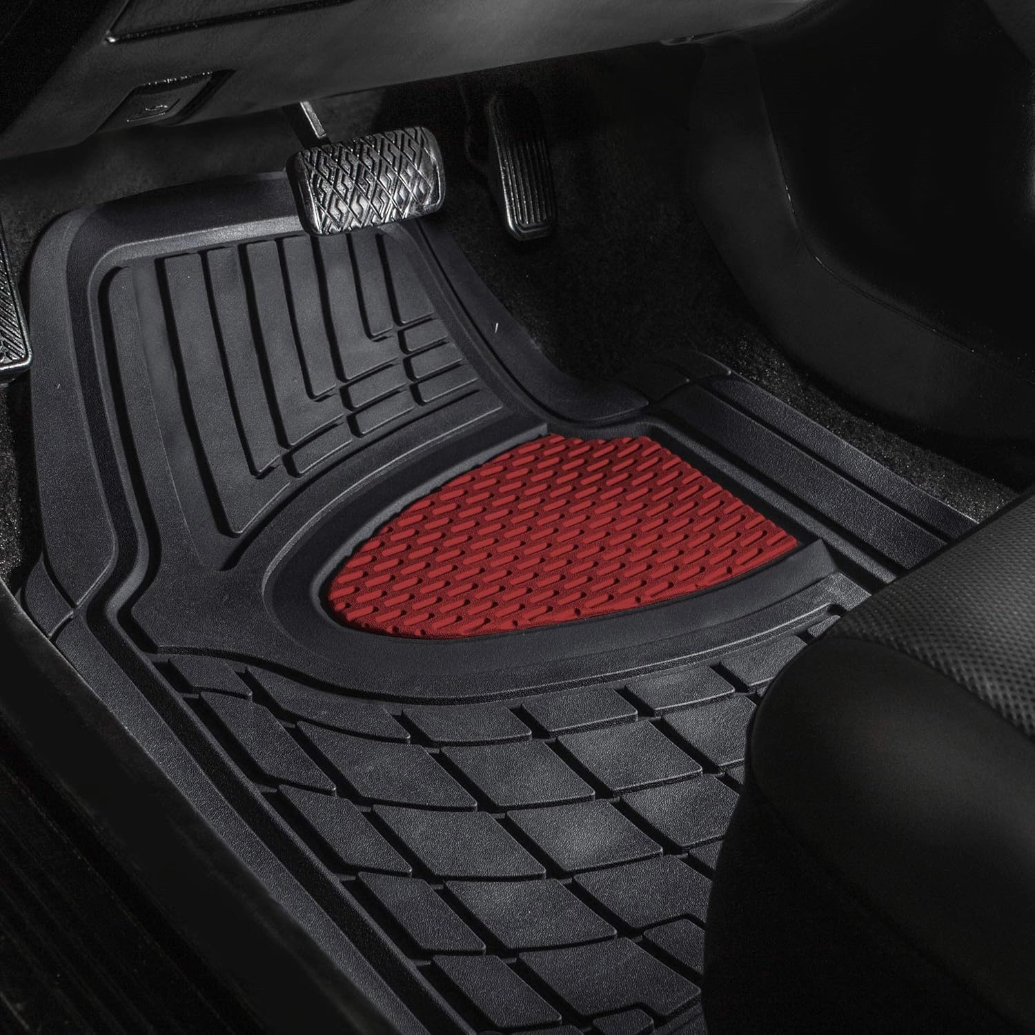 WYLF Automotive Floor Mats Waterproof Premium Tall Channel Trimmable Non-Slip Rubber Floor Mats - Full Set Burgundy for Cars, Universal Fit, Floor Mats for Sedan, SUV, Truck Floor Mats