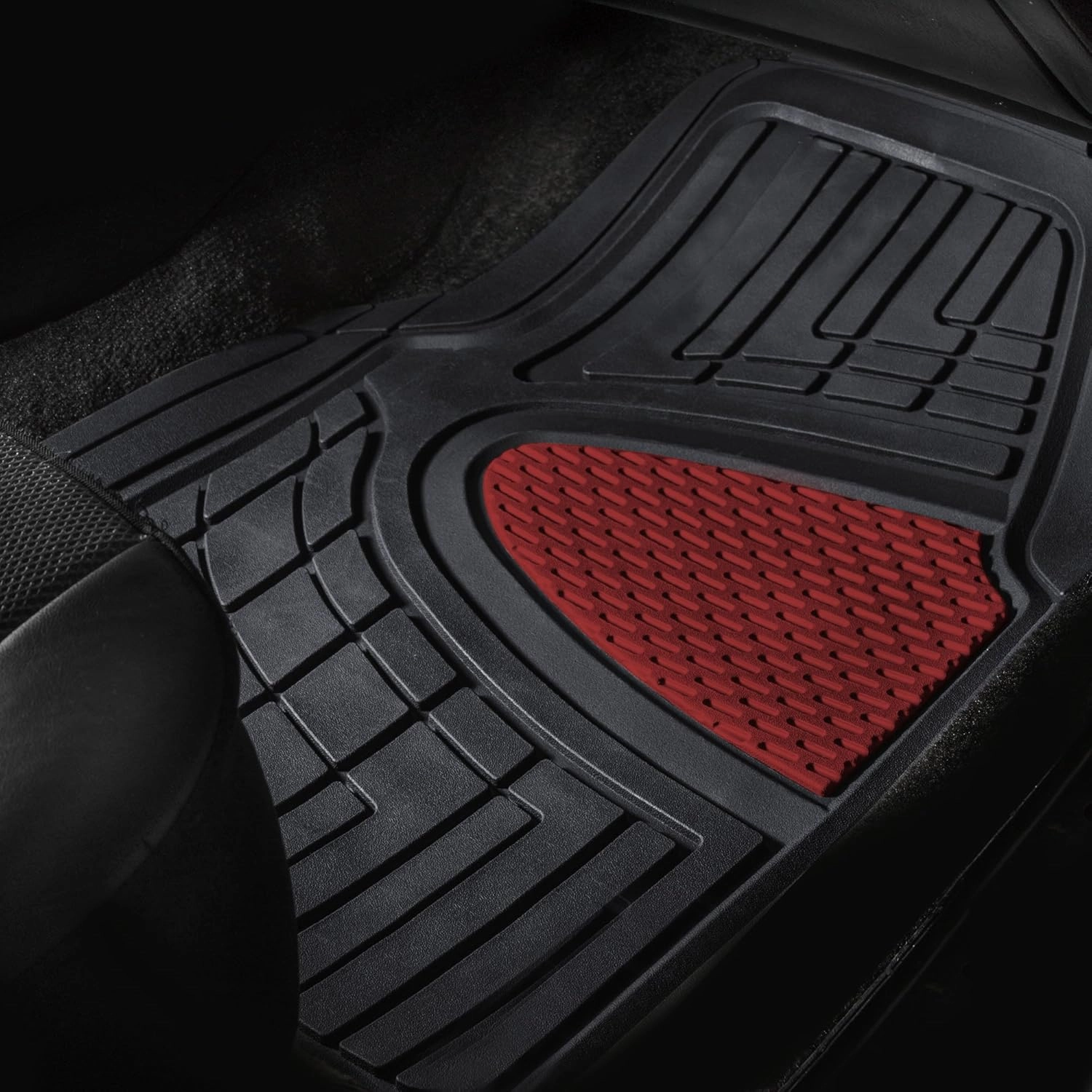 WYLF Automotive Floor Mats Waterproof Premium Tall Channel Trimmable Non-Slip Rubber Floor Mats - Full Set Burgundy for Cars, Universal Fit, Floor Mats for Sedan, SUV, Truck Floor Mats