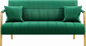 Yaheetech 56.5" W Modern Sofa Small Sofa Luxurious Velvet Fabric Couch with Gold-Tone Metal Arms and Legs for Living Room, Home Office, Studio Green
