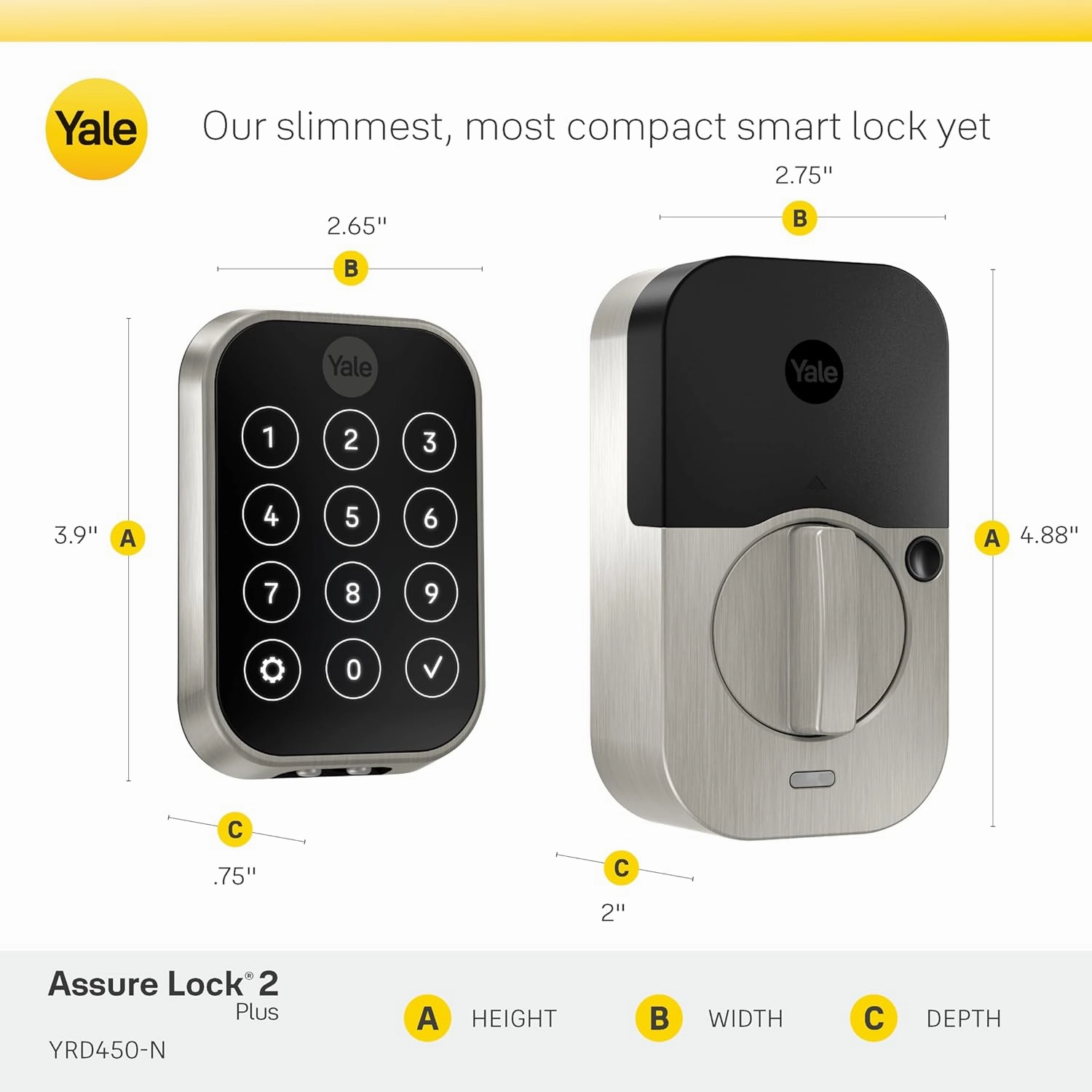 Yale Assure Lock 2 Plus Apple Home Keys (Tap to Open) Deadbolt, Black Suede Smart Keyless Entry Door Lock with Wi-Fi Connected Keypad for Code Entry and Remote Access, YRD450-N-WF1-BSP