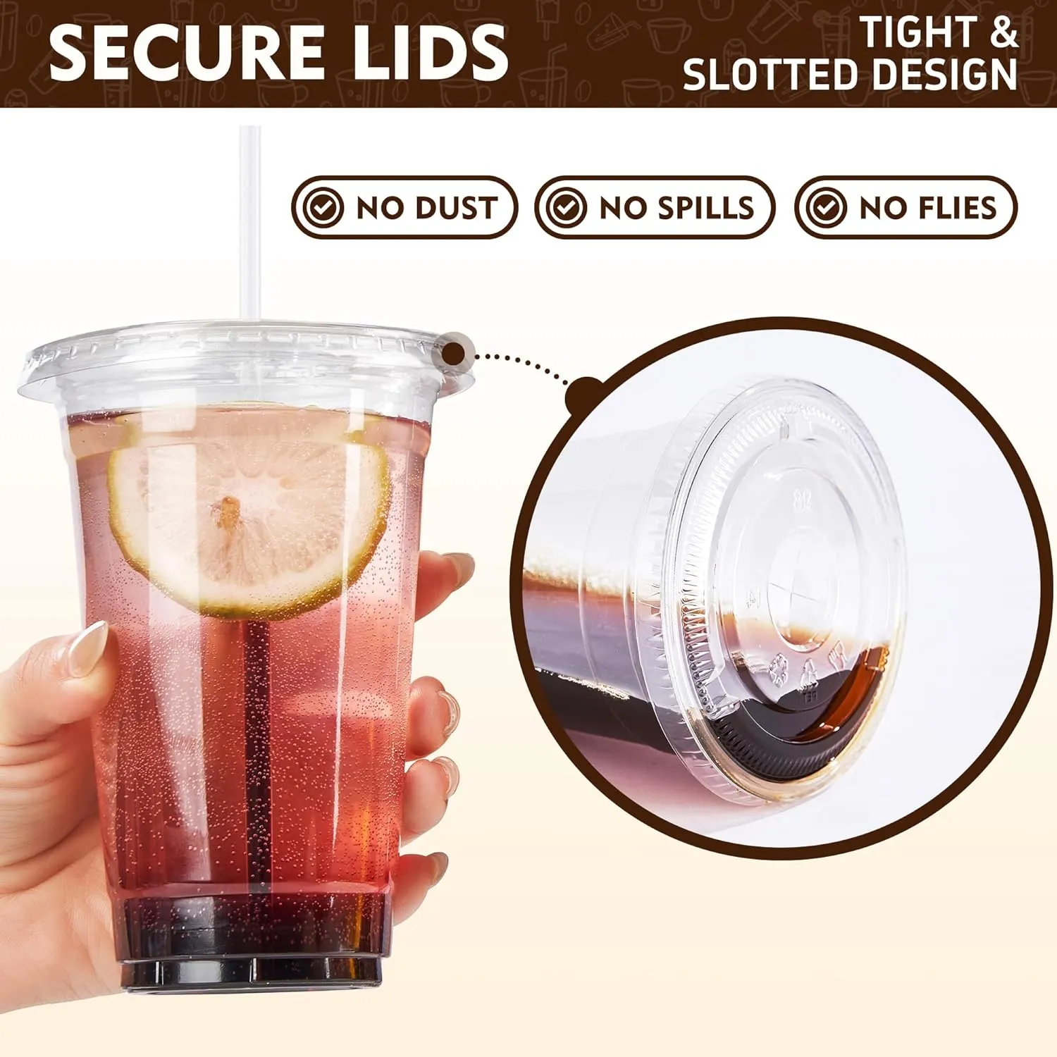 YEEHAW 16 oz. - 100 Pack Clear Plastic Cups With Lids, Disposable Iced Coffee Cups with Flat Lids, Crystal Smoothie Cup for Party, Lemonade Stand, Cold Drinks, Juice, Milkshake