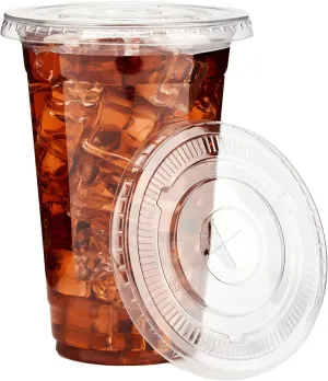YEEHAW 16 oz. - 100 Pack Clear Plastic Cups With Lids, Disposable Iced Coffee Cups with Flat Lids, Crystal Smoothie Cup for Party, Lemonade Stand, Cold Drinks, Juice, Milkshake
