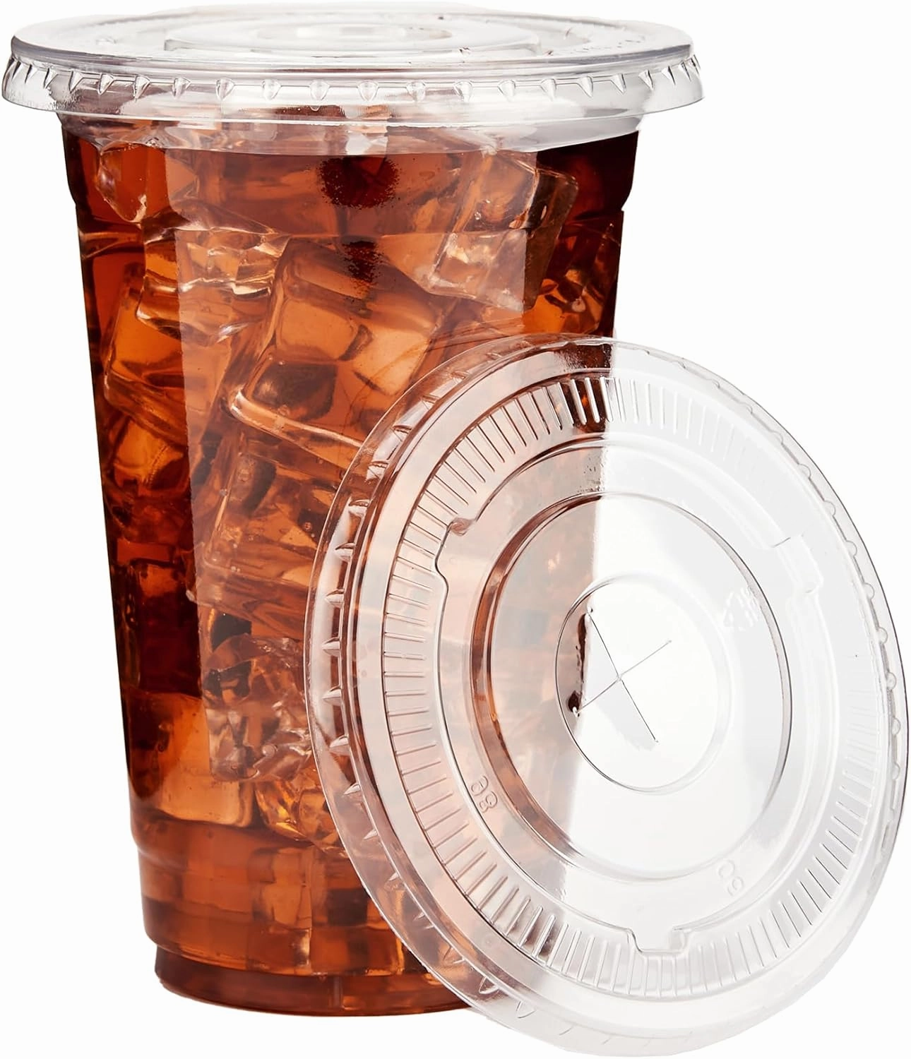 YEEHAW 16 oz. - 100 Pack Clear Plastic Cups With Lids, Disposable Iced Coffee Cups with Flat Lids, Crystal Smoothie Cup for Party, Lemonade Stand, Cold Drinks, Juice, Milkshake