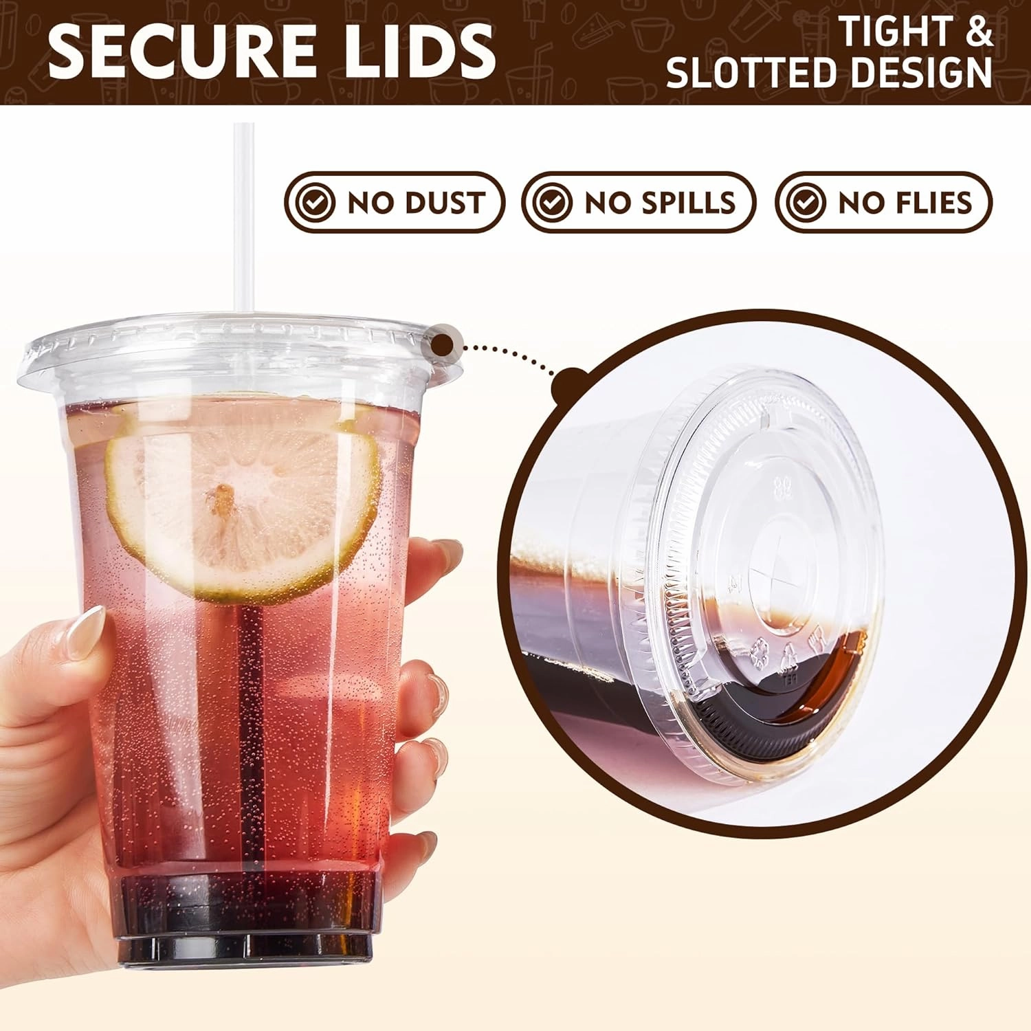 YEEHAW 16 oz. - 100 Pack Clear Plastic Cups With Lids, Disposable Iced Coffee Cups with Flat Lids, Crystal Smoothie Cup for Party, Lemonade Stand, Cold Drinks, Juice, Milkshake