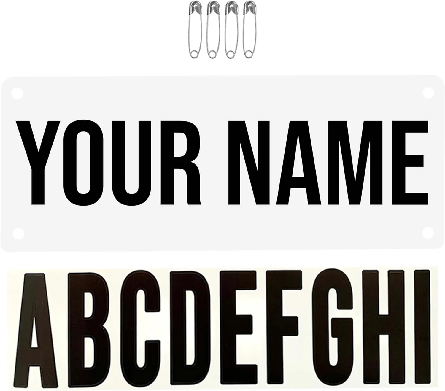 Yell My Name Bib Kit – Weatherproof, Tear-Resistant Race Bib with Alphabet Decals & Safety Pins – Add-Your-Name Running Accessory for 5Ks, Marathons, Triathlons, Cycling & Races