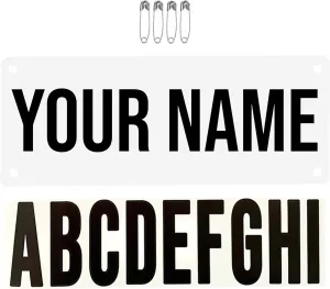 Yell My Name Bib Kit – Weatherproof, Tear-Resistant Race Bib with Alphabet Decals & Safety Pins – Add-Your-Name Running Accessory for 5Ks, Marathons, Triathlons, Cycling & Races