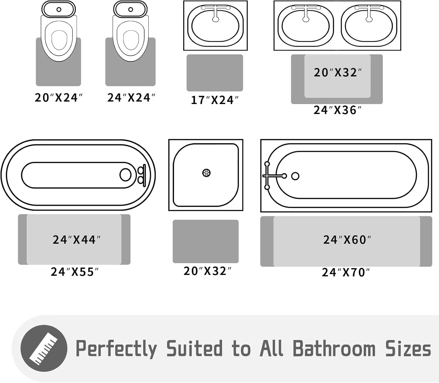 Yimobra Bath Rug Mat, 32 x 20, Soft Shaggy Non-Slip Chenille Bathroom Rugs, Large Size, Super Absorbent and Thick, Machine Washable Bathroom mat, Tub and Shower, Home Decor Accessories, Grey