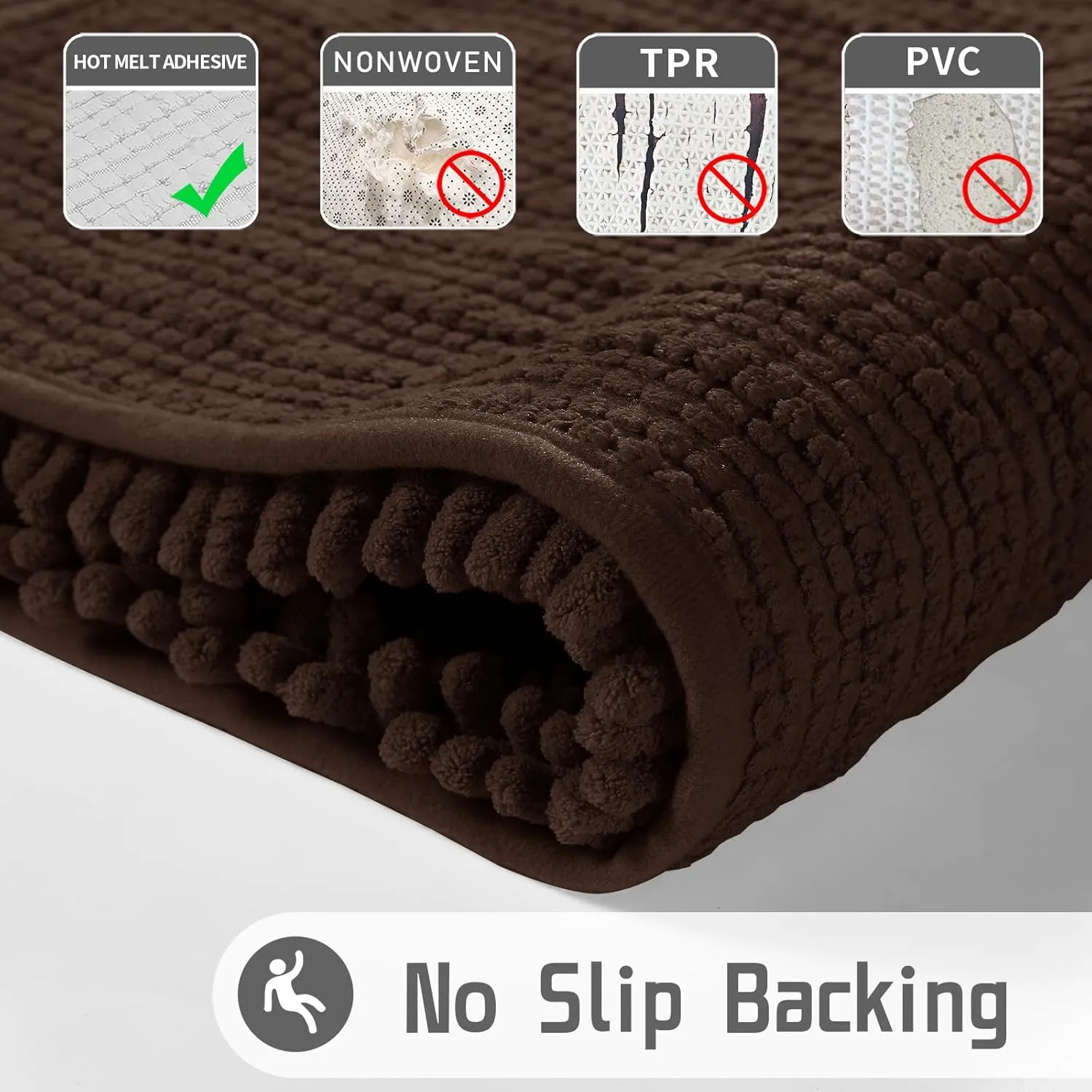 Yimobra Bathroom Rug Mat 24 x 17, Extra Soft Non Slip Absorbent Water Bath Rug, Quick Dry Machine Washable Chenille Shaggy Shower Mat, Bath Mat for Bathroom Floor, Home Decor Accessories, Brown