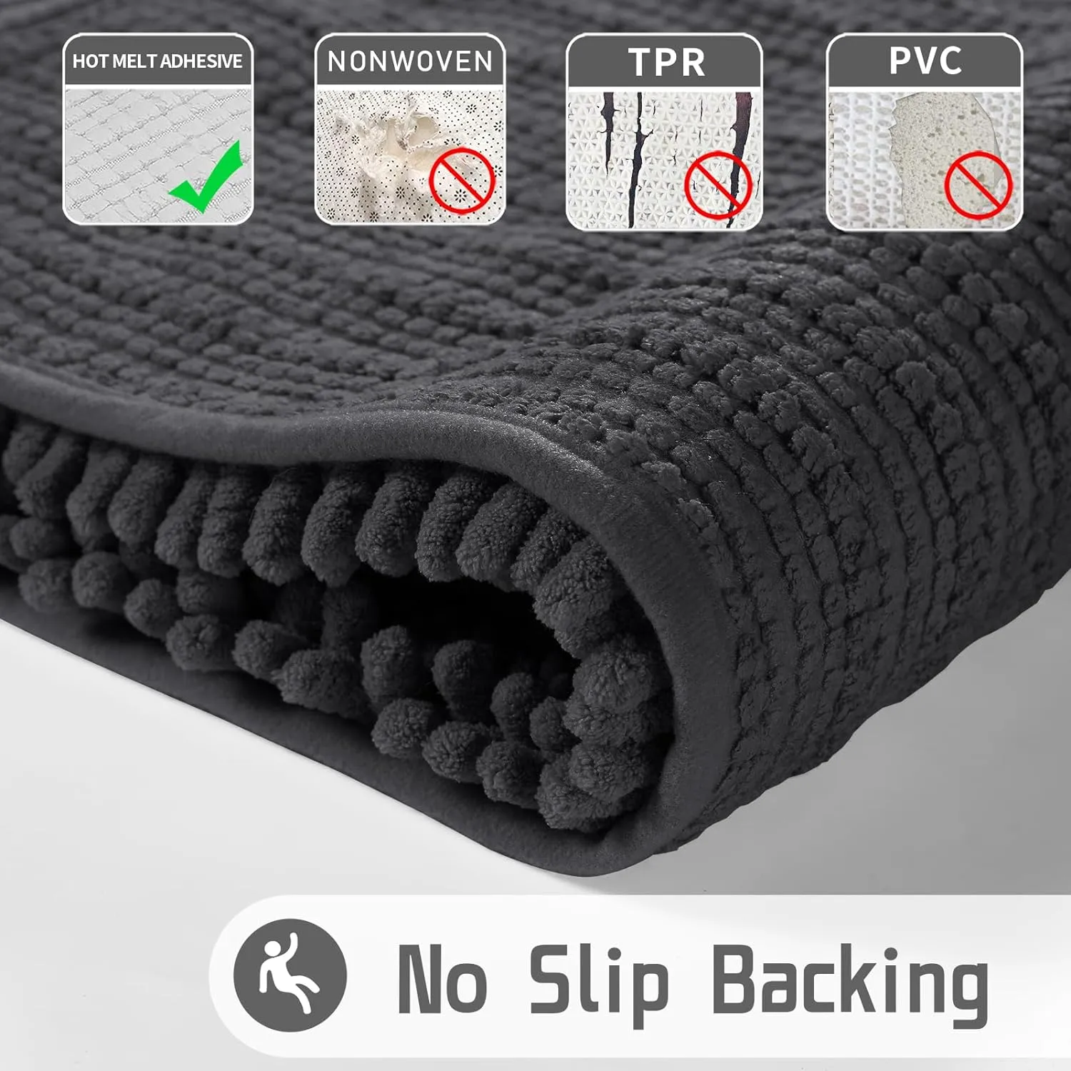Yimobra Bathroom Rug Mat 24 x 17, Extra Soft Non Slip Absorbent Water Bath Rug, Quick Dry Machine Washable Chenille Shaggy Shower Mat, Bath Mat for Bathroom Floor, Home Decor Accessories, Dark Gray