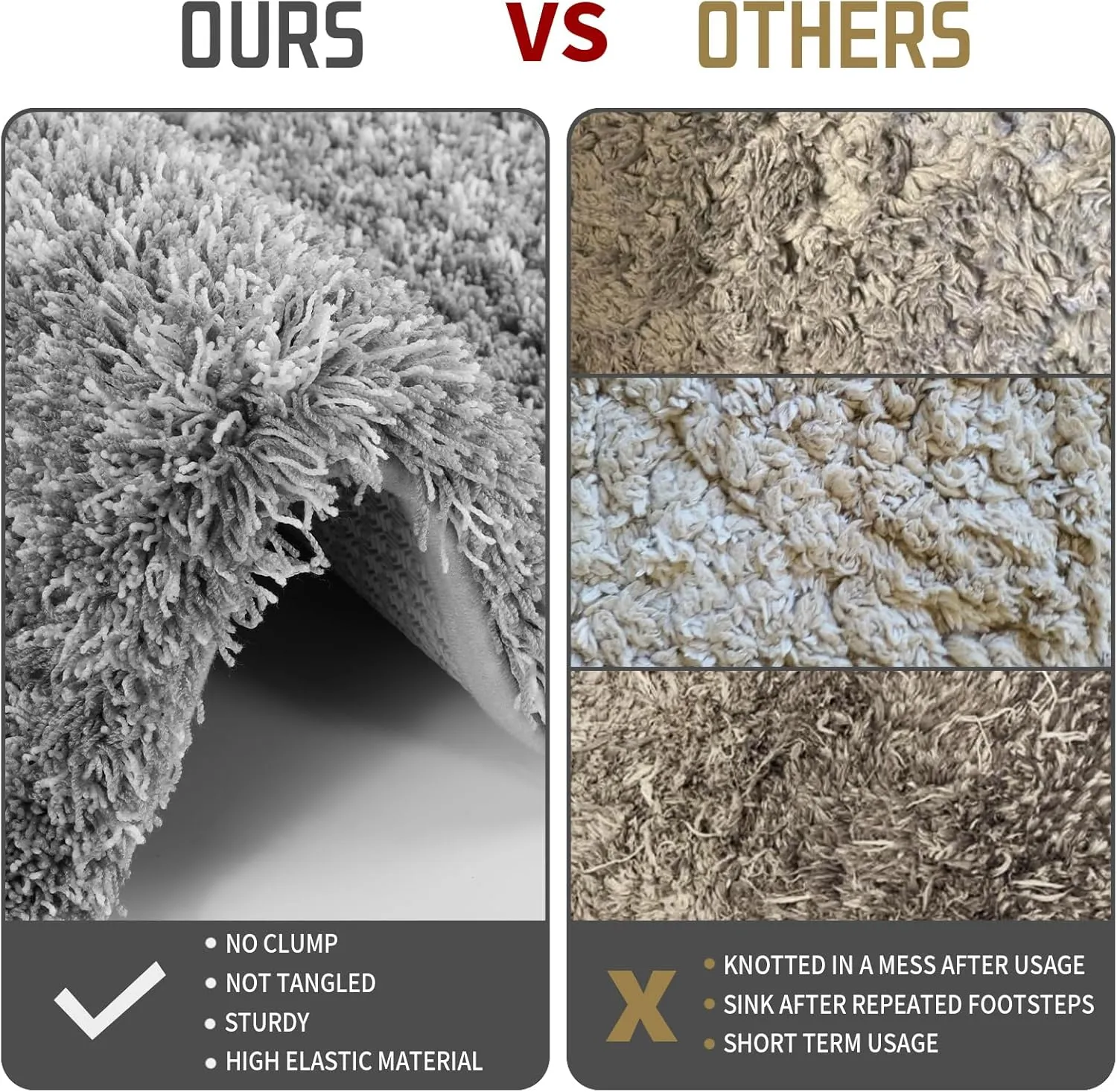 Yimobra Fluffy Bathroom Rugs Sets 2 Piece, Shaggy Toilet Rug U Shaped, Soft Non Slip Bath Mat,Thick Plush Shower Rug,Water Absorbent,Machine Washable,24x17 24x20 Inches, Light Gray and White