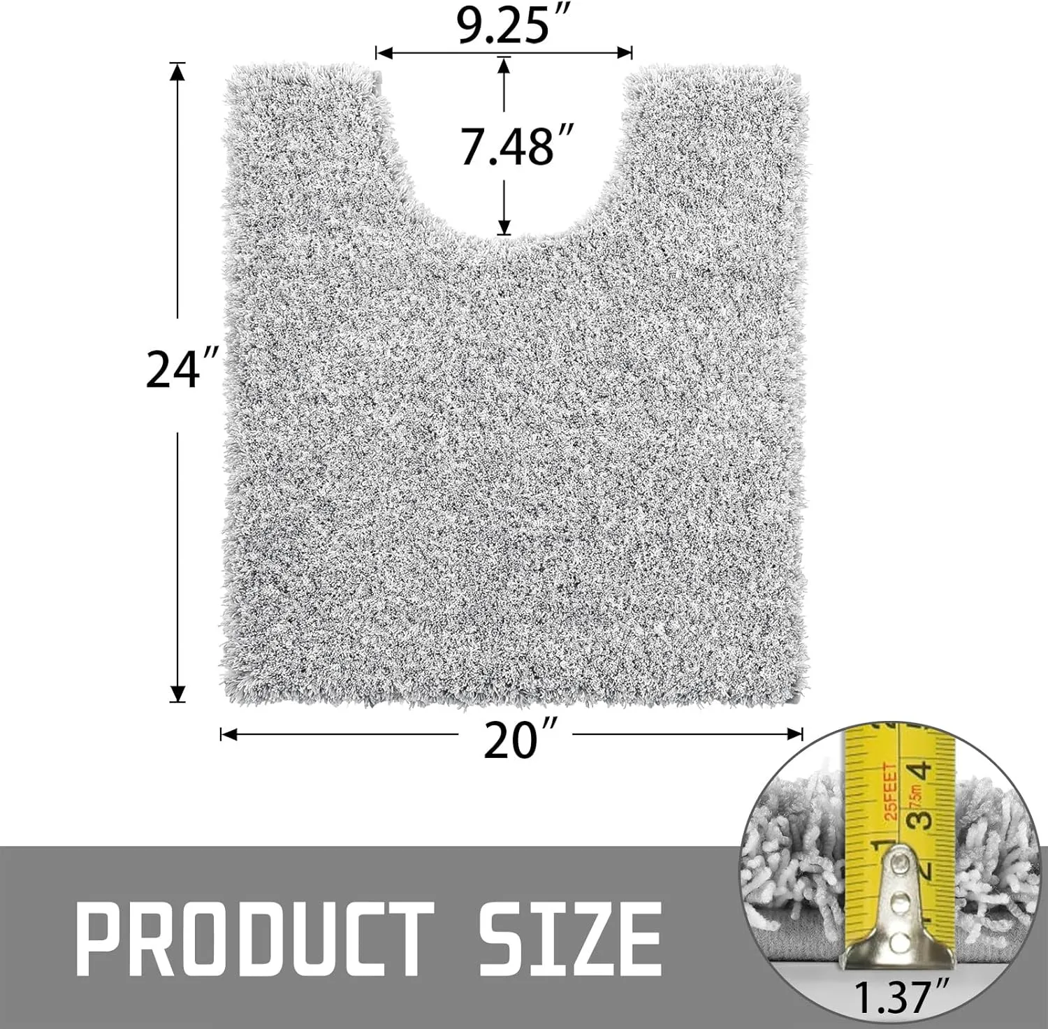 Yimobra Fluffy Bathroom Rugs Sets 2 Piece, Shaggy Toilet Rug U Shaped, Soft Non Slip Bath Mat,Thick Plush Shower Rug,Water Absorbent,Machine Washable,24x17 24x20 Inches, Light Gray and White
