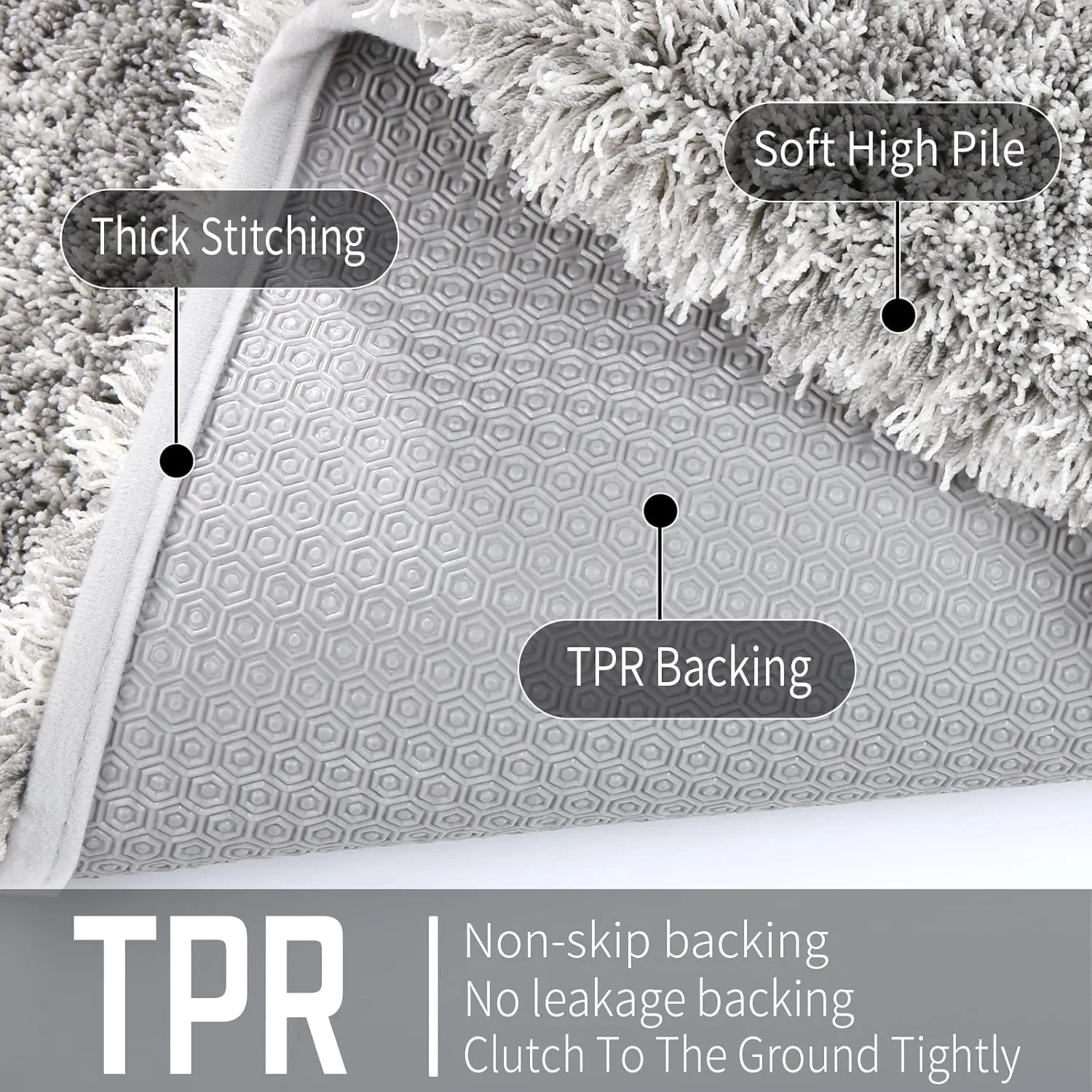 Yimobra Fluffy Bathroom Rugs Sets 2 Piece, Shaggy Toilet Rug U Shaped, Soft Non Slip Bath Mat,Thick Plush Shower Rug,Water Absorbent,Machine Washable,24x17 24x20 Inches, Light Gray and White