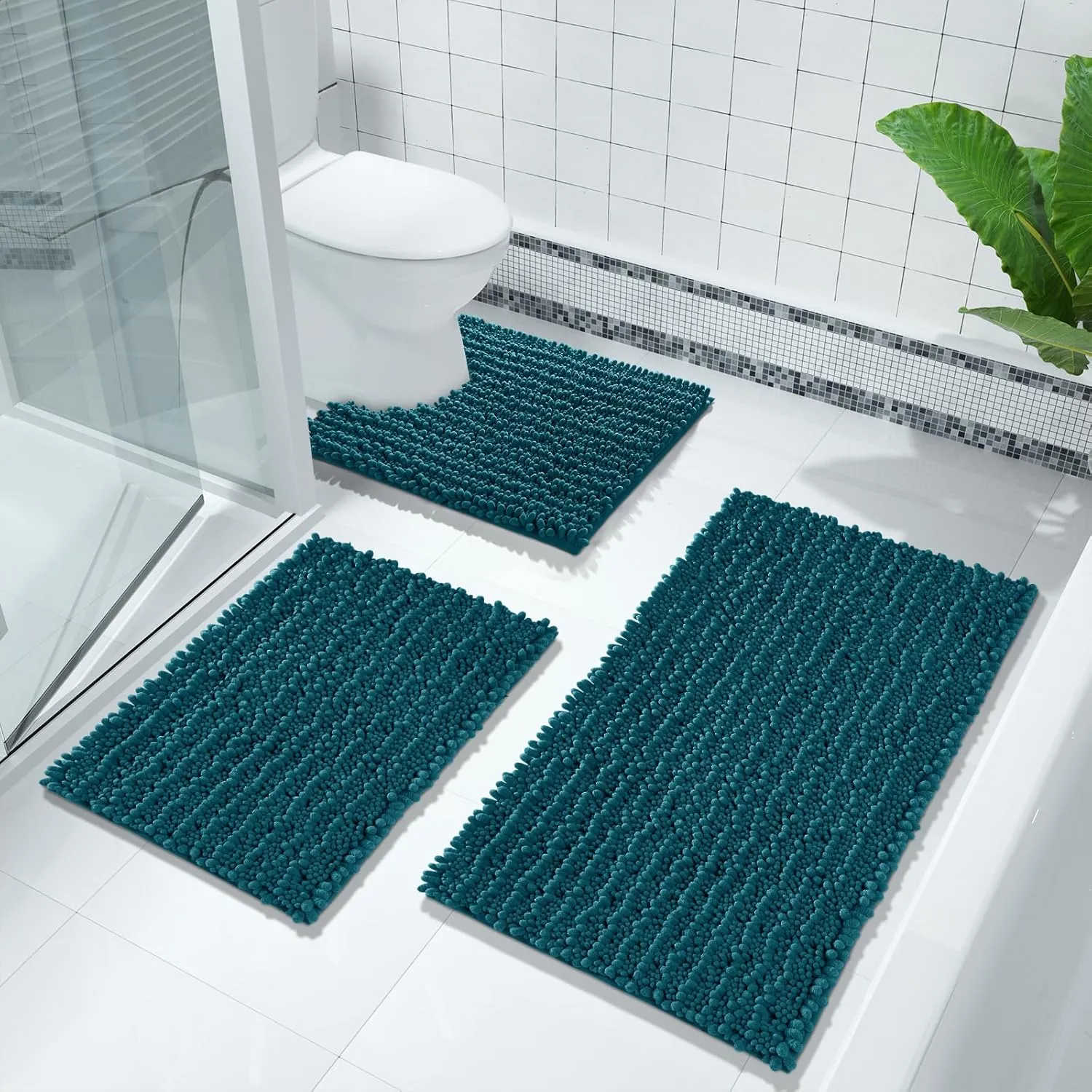Yimobra Original Luxury Shaggy Bath Mat, 44.1 X 24 Inches, Soft and Cozy, Super Absorbent Water, Non-Slip, Machine-Washable, Thick Modern for Bathroom Bedroom, Peacock Blue