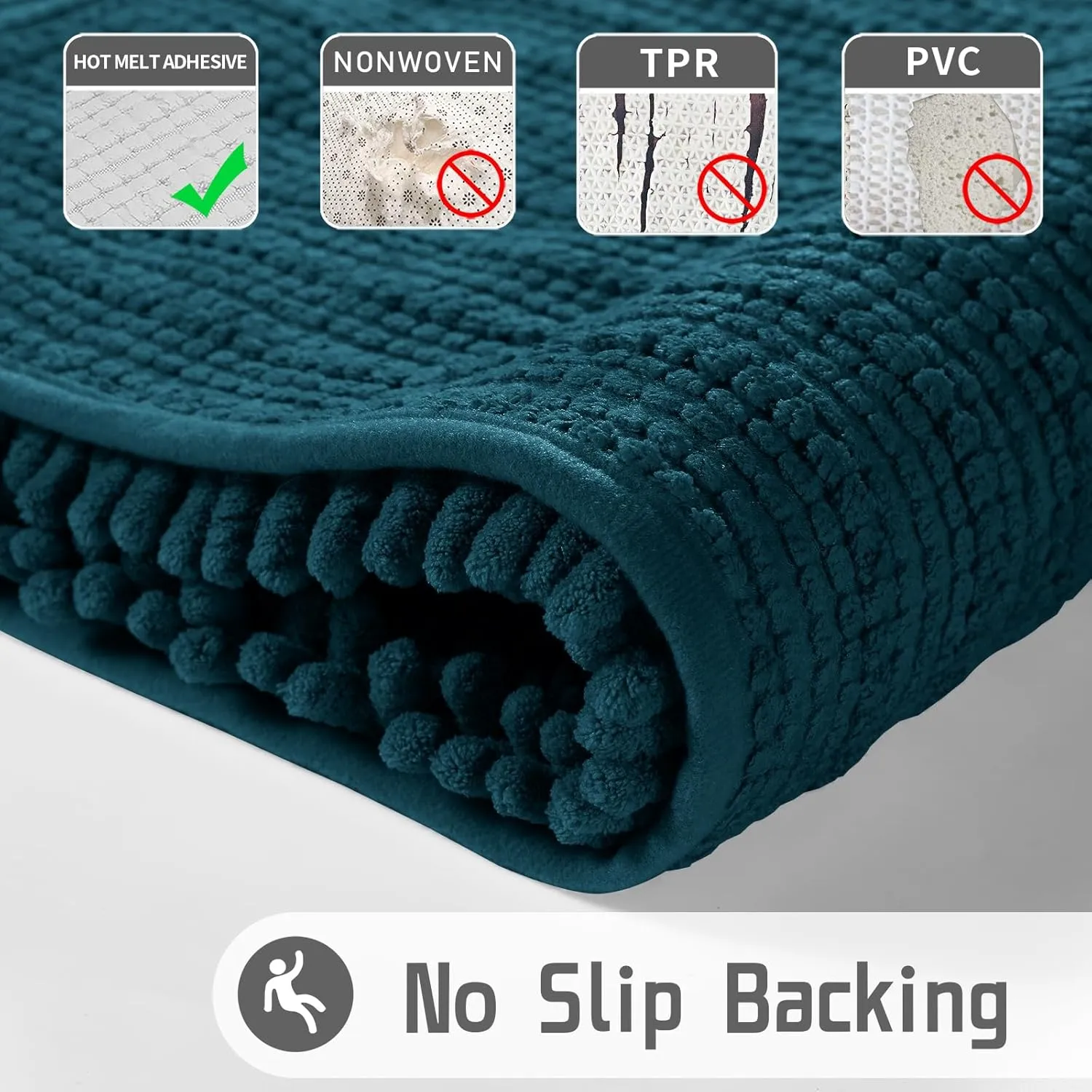 Yimobra Original Luxury Shaggy Bath Mat, 44.1 X 24 Inches, Soft and Cozy, Super Absorbent Water, Non-Slip, Machine-Washable, Thick Modern for Bathroom Bedroom, Peacock Blue