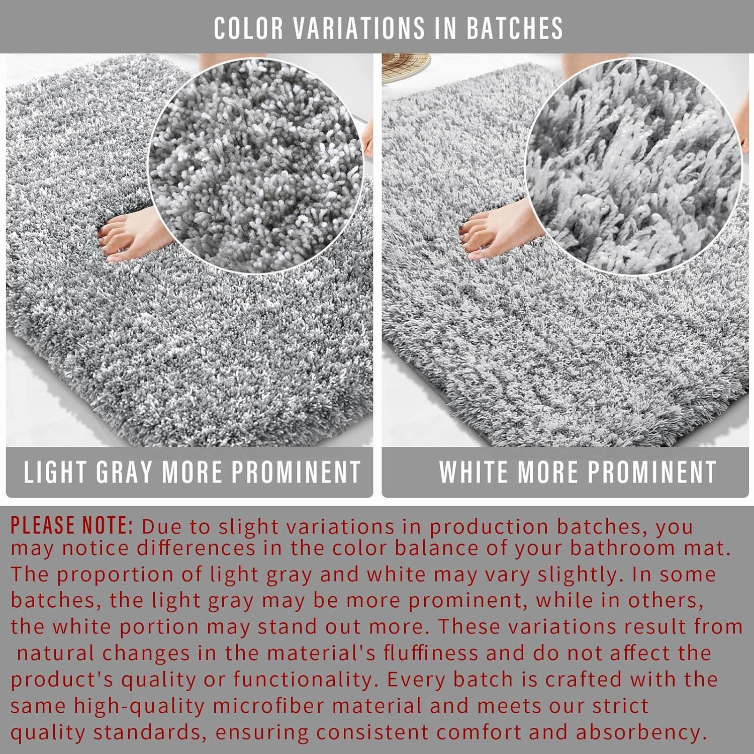 Yimobra Bathroom Rugs Non Slip Washable 32x20, Ultra Soft and Water Absorbent Bath Mats, Plush Fluffy Shower Mat Outside, Microfiber Thick Matts for Bathroom Floor/Tub, Light Gray and White
