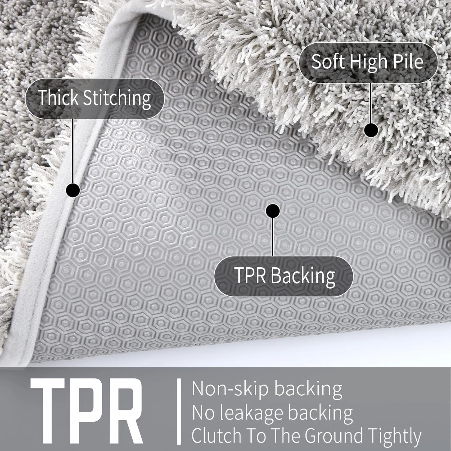 Yimobra Bathroom Rugs Non Slip Washable 32x20, Ultra Soft and Water Absorbent Bath Mats, Plush Fluffy Shower Mat Outside, Microfiber Thick Matts for Bathroom Floor/Tub, Light Gray and White