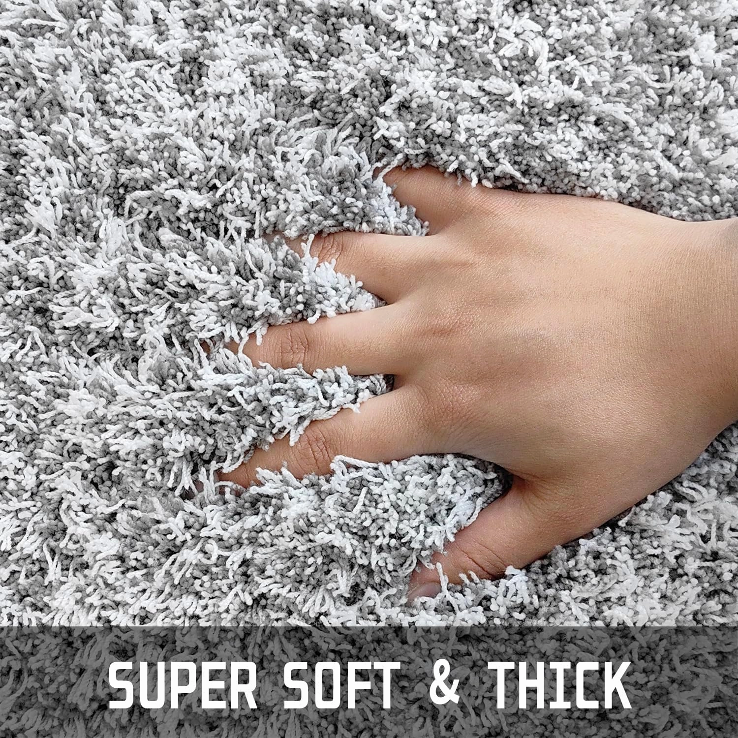 Yimobra Toilet Rugs U Shaped Washable 24x20, Ultra Soft and Water Absorbent Bath Mats, Non Slip Fluffy Shaggy Luxury Microfiber Contour Bath Rugs for Toilet, Dry Quick, Light Gray and White