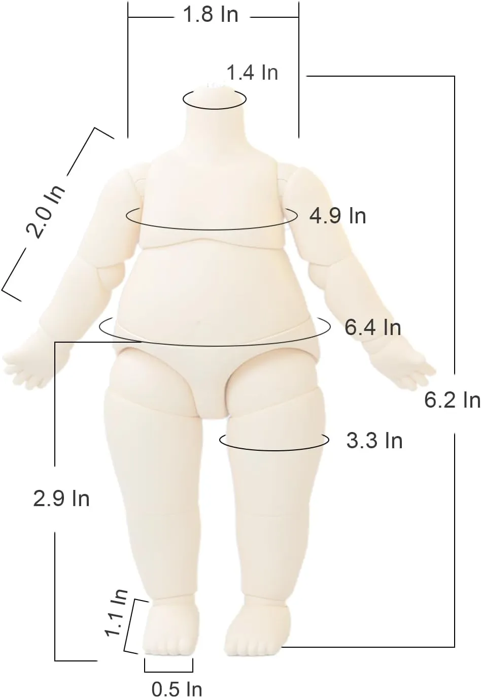 YMY Big Pear-Shaped Doll Body Small 1/6 Size S-Hook for BJD Ob Joint Doll Toys Movable Cute Body Hand Set Accessories (Milky White)