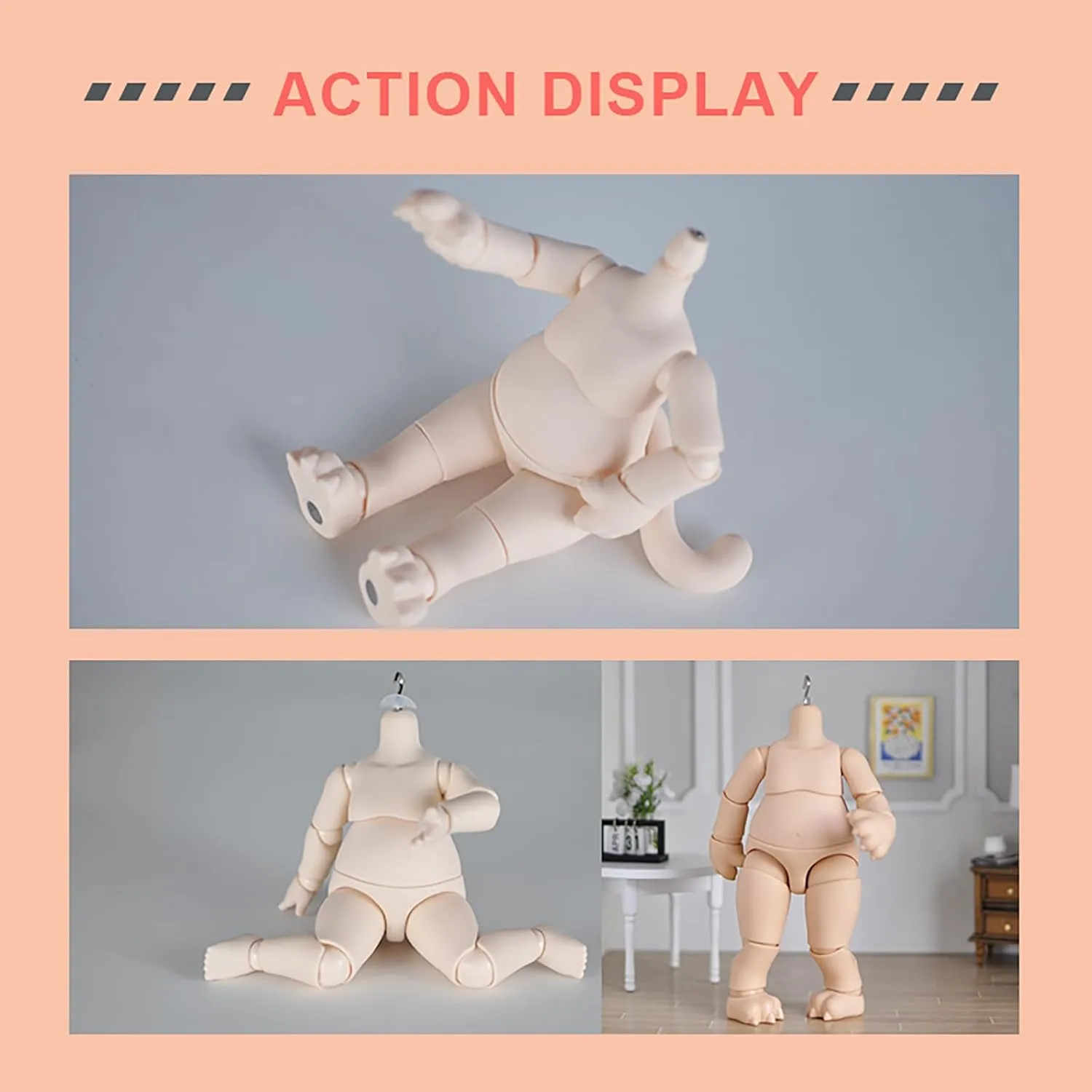 YMY Big Pear-Shaped Doll Body Small 1/6 Size S-Hook for BJD Ob Joint Doll Toys Movable Cute Body Hand Set Accessories (Milky White)