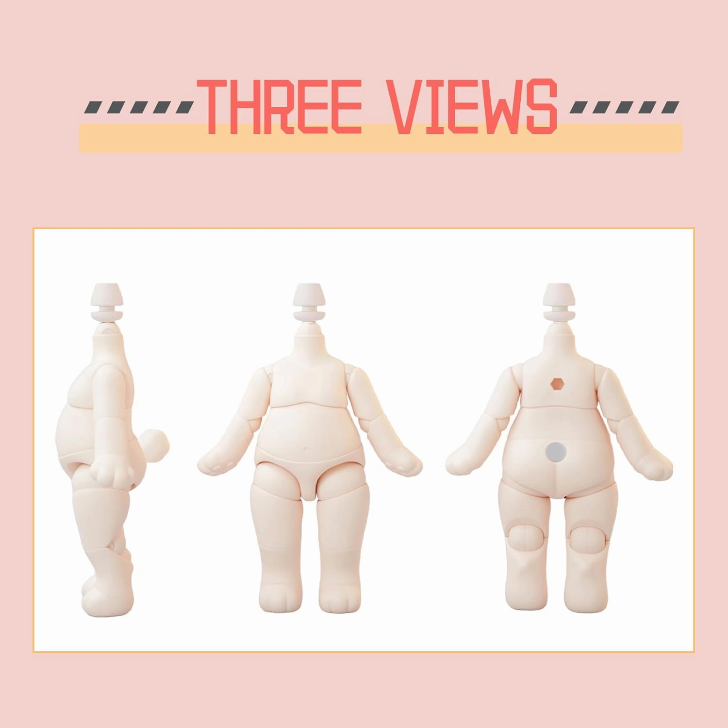 YMY Pear Shaped Doll Body with Animal Tail Mini 1/12 Scale Cute Fat Action Figure Suitable for YMY 1/12 1/8 BJD GSC Doll Head （Honey Peach）
