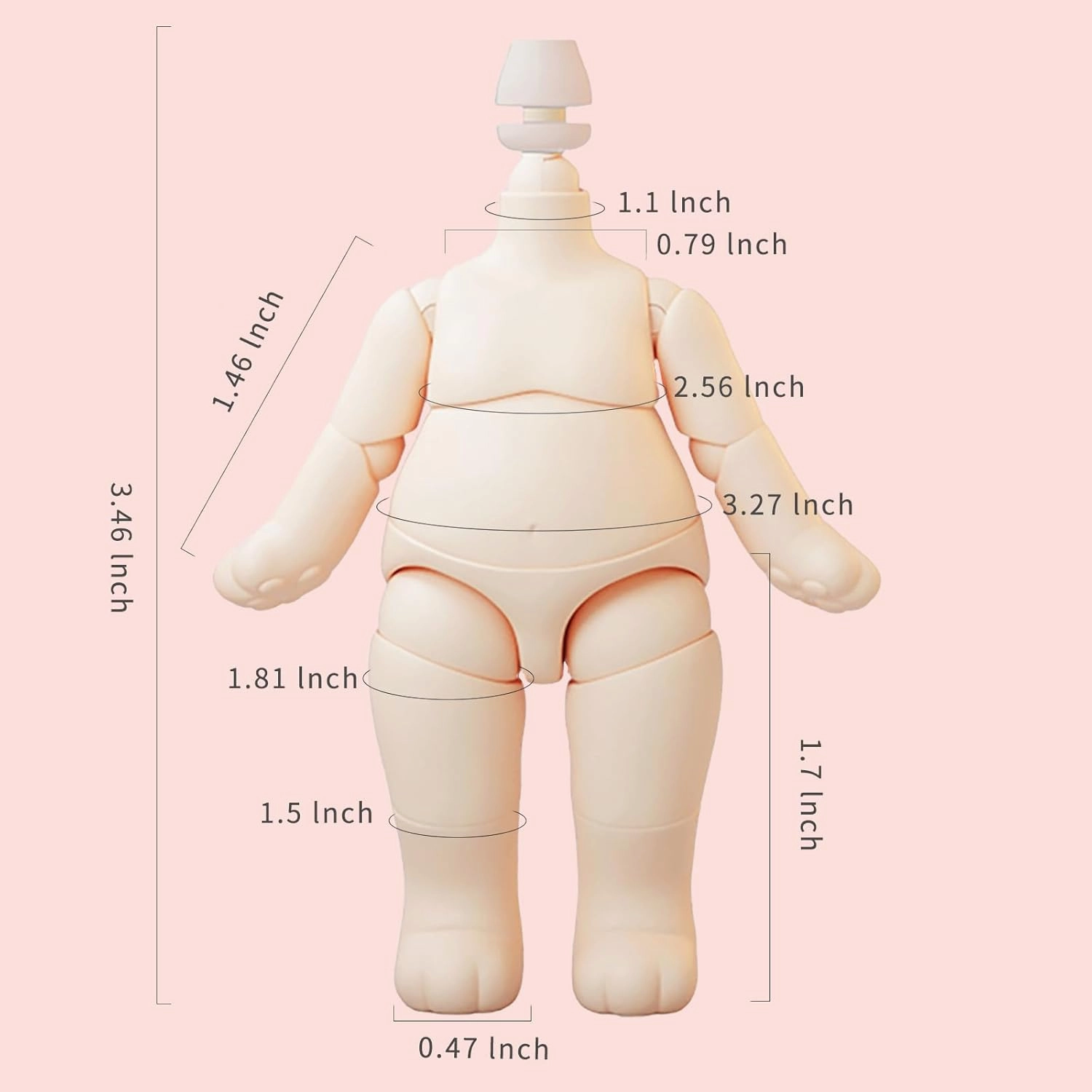 YMY Pear Shaped Doll Body with Animal Tail Mini 1/12 Scale Cute Fat Action Figure Suitable for YMY 1/12 1/8 BJD GSC Doll Head （Honey Peach）