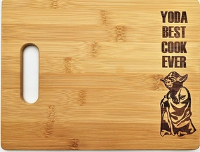 Yoda Best Cook Ever 8.5"x11" Engraved Bamboo Wood Cutting Board with Handle Star Wars Gift charcuterie butter board