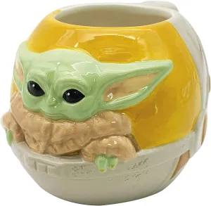 Zak Designs Star Wars The Mandalorian The Child Sculpted Ceramic Coffee Mug Collectible Keepsake with Unique 3D Character, 16 OZ, Baby Yoda in Cradle