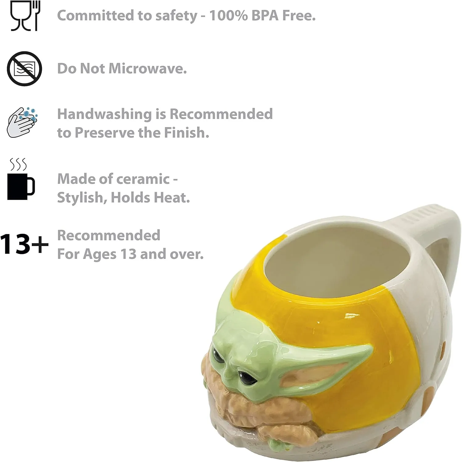 Zak Designs Star Wars The Mandalorian The Child Sculpted Ceramic Coffee Mug Collectible Keepsake with Unique 3D Character, 16 OZ, Baby Yoda in Cradle