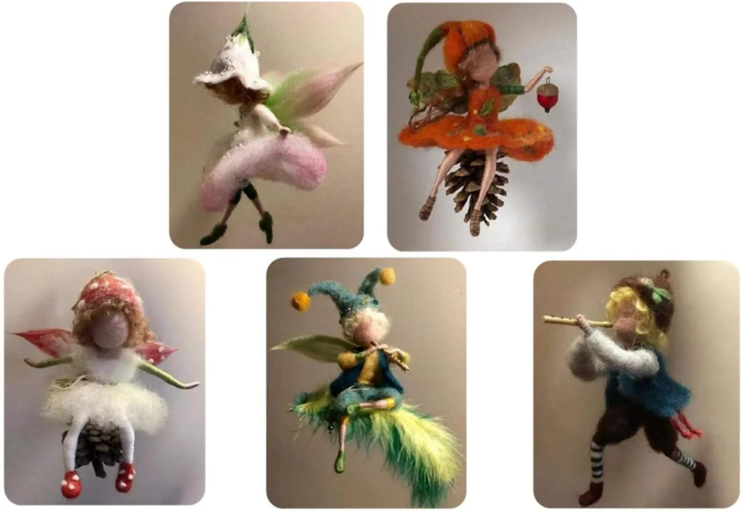 ZHONGJIUYUAN 5 Set Cute Fairy Doll Felt Animals Needle Felting Craft Kit