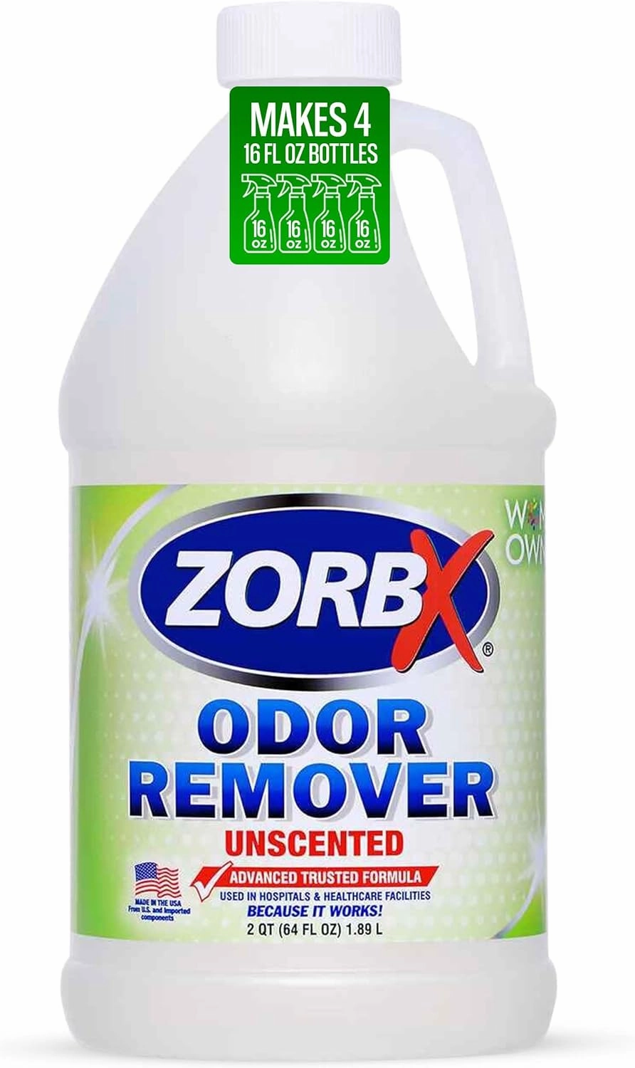 ZORBX Unscented Odor Eliminator for Strong Odor 64 oz - Used in Hospitals & Healthcare Facilities - Advanced Trusted Formula, Fast-Acting Odor Remover Spray for Dog, Cat, House & Carpet